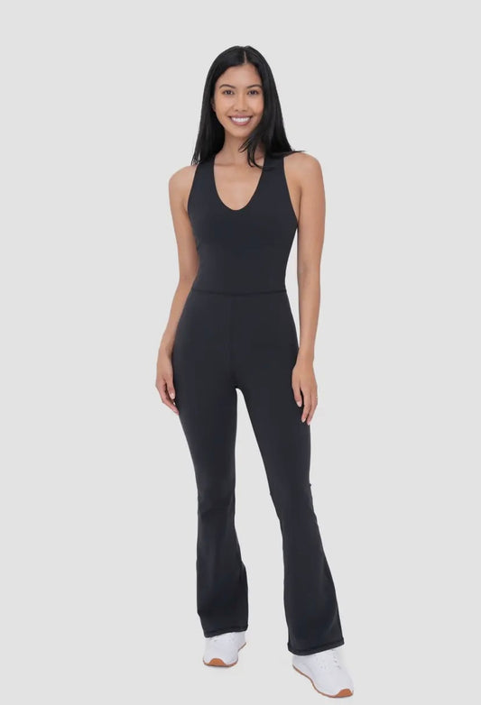 cross knot black flared jumpsuit