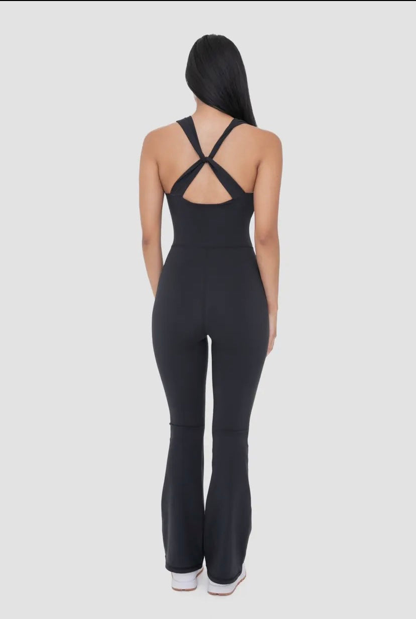 cross knot black flared jumpsuit