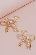 Pearl Studded Ribbon
Bow Stud Earrings