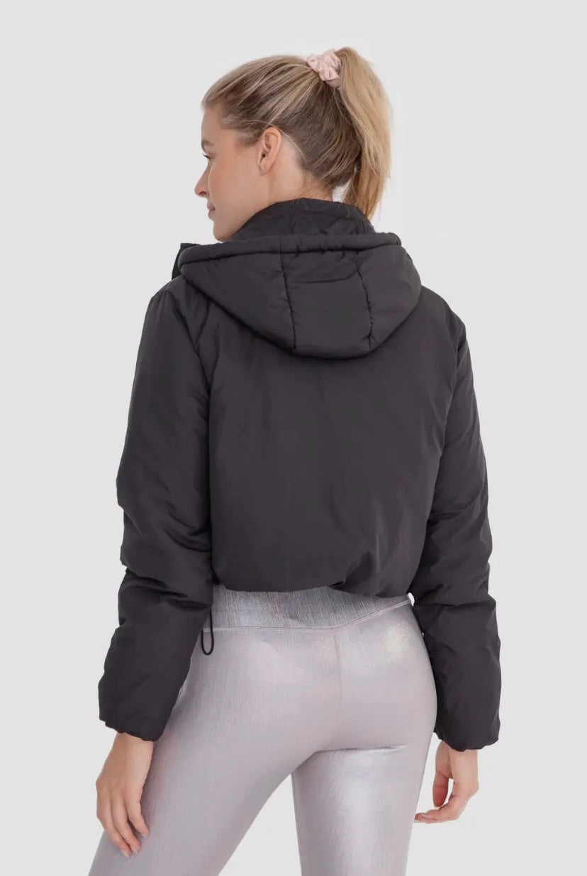 cropped puffer jacket with hood