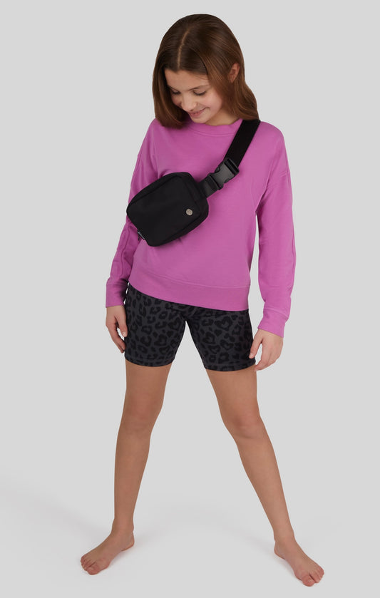 Girls Crew Sweatshirt, Basic Biker Shorts, & Belt Bag SET