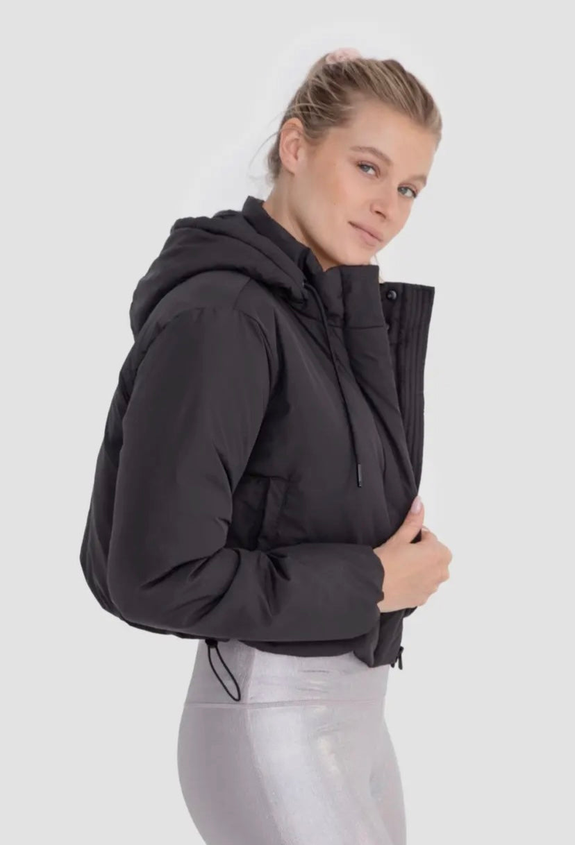 cropped puffer jacket with hood