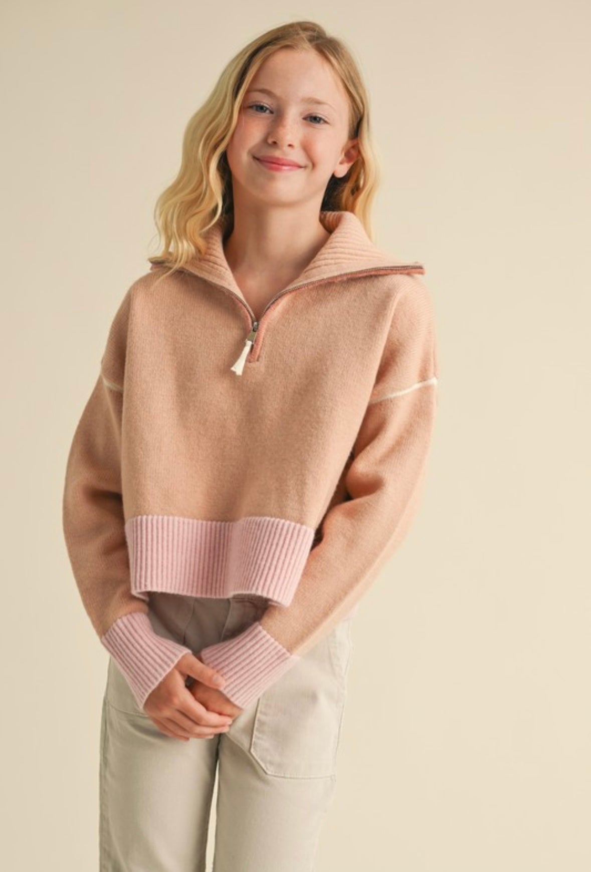 Girls Half Zip Collared Sweater