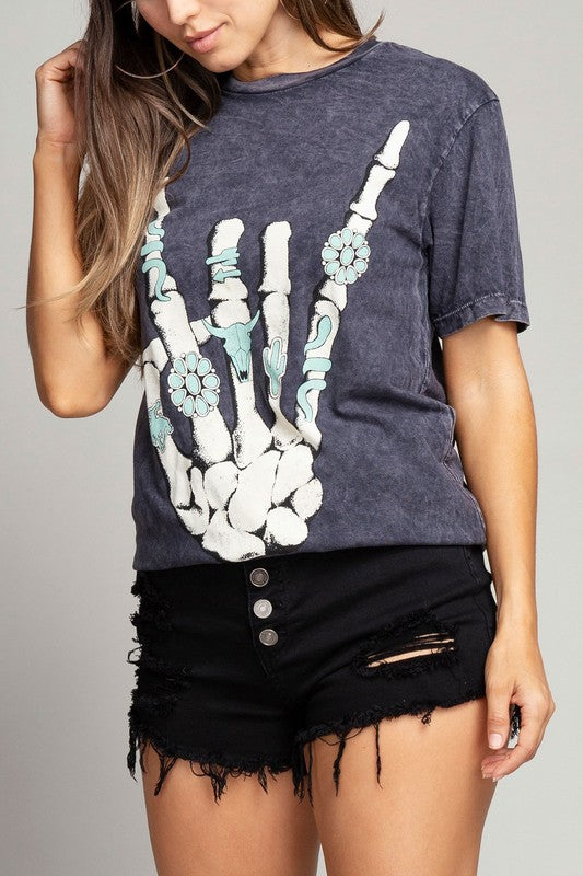 Skeleton Rock Hand Sign Graphic Top