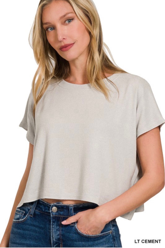 soft, short sleeve round neck cropped top