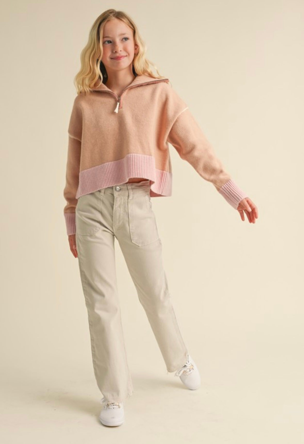 Girls Half Zip Collared Sweater