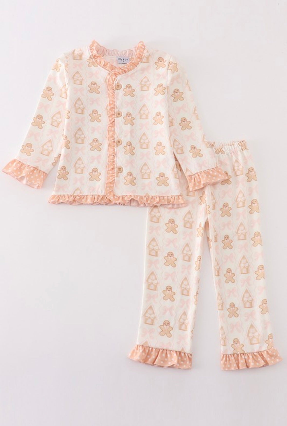 beige gingerbread girl ruffle pajamas set