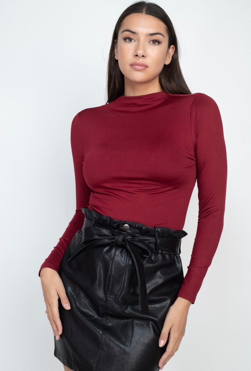 mock neck basic long sleeve top