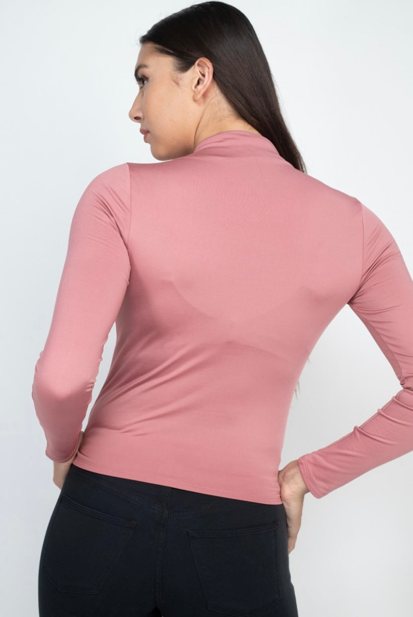 mock neck basic long sleeve top