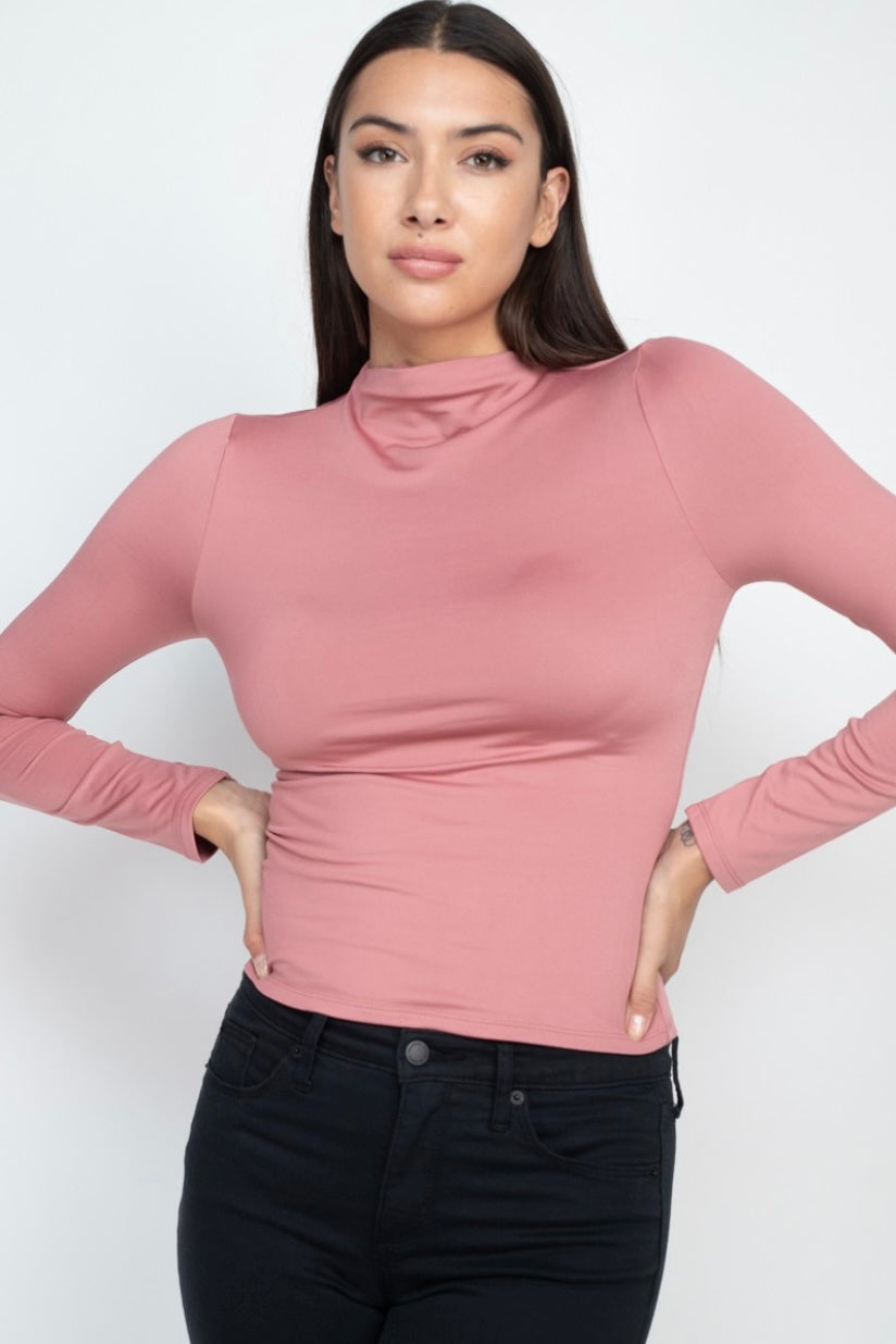 mock neck basic long sleeve top