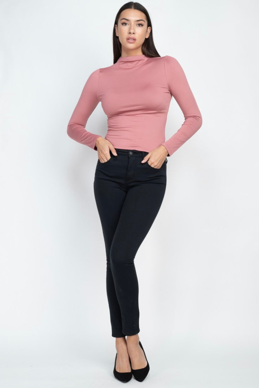 mock neck basic long sleeve top