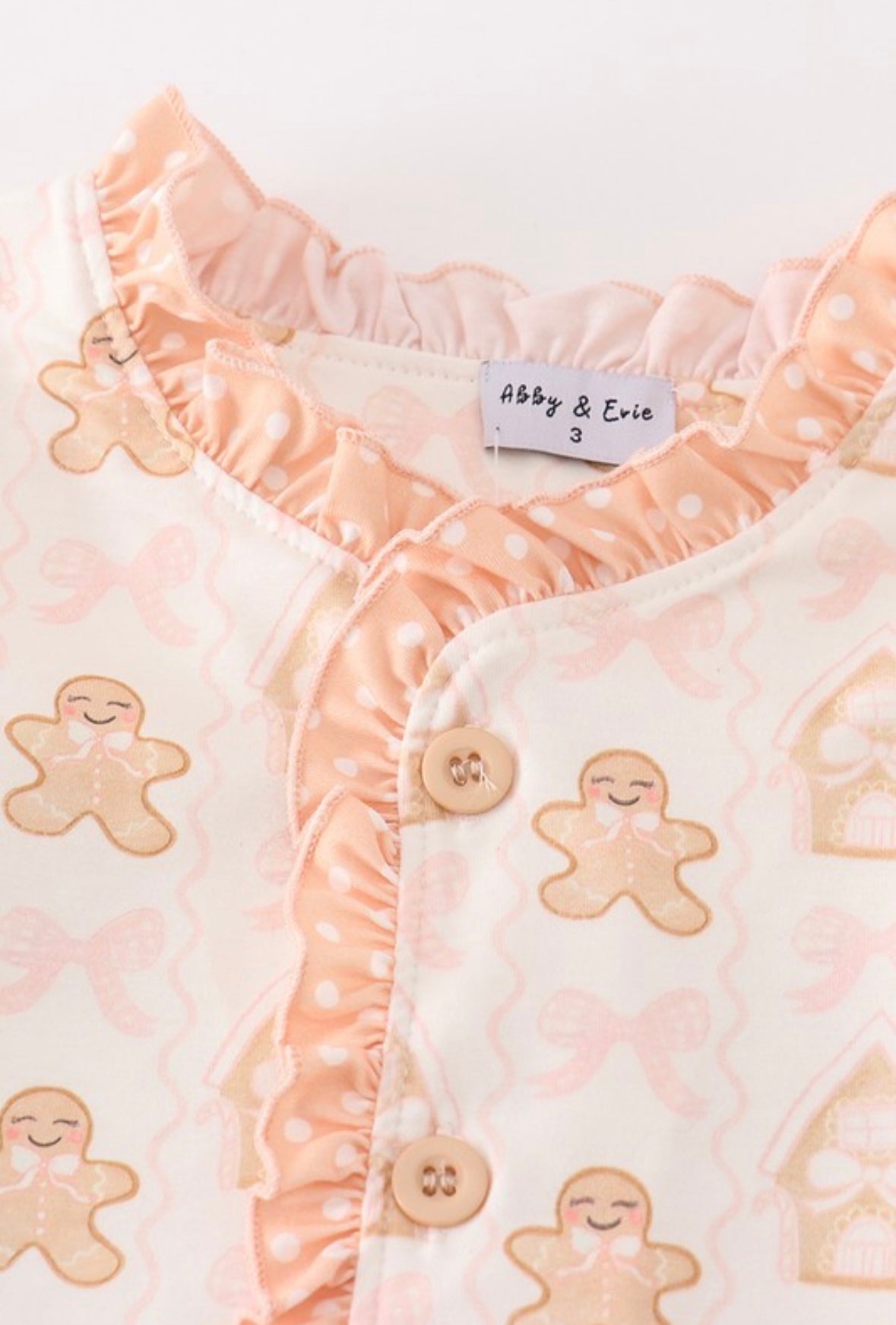 beige gingerbread girl ruffle pajamas set