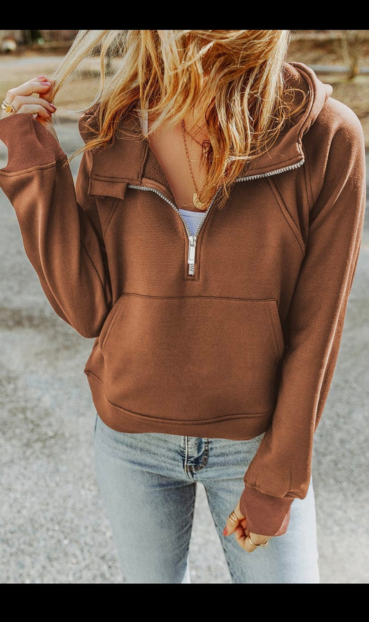 quarter zip kangaroo pocket hoodie