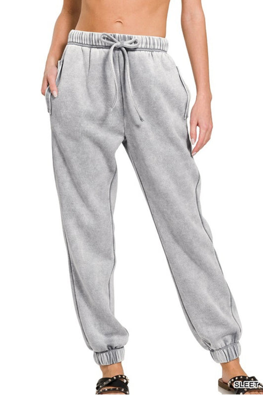 ACID WASH FLEECE SWEATPANTS WITH POCKETS