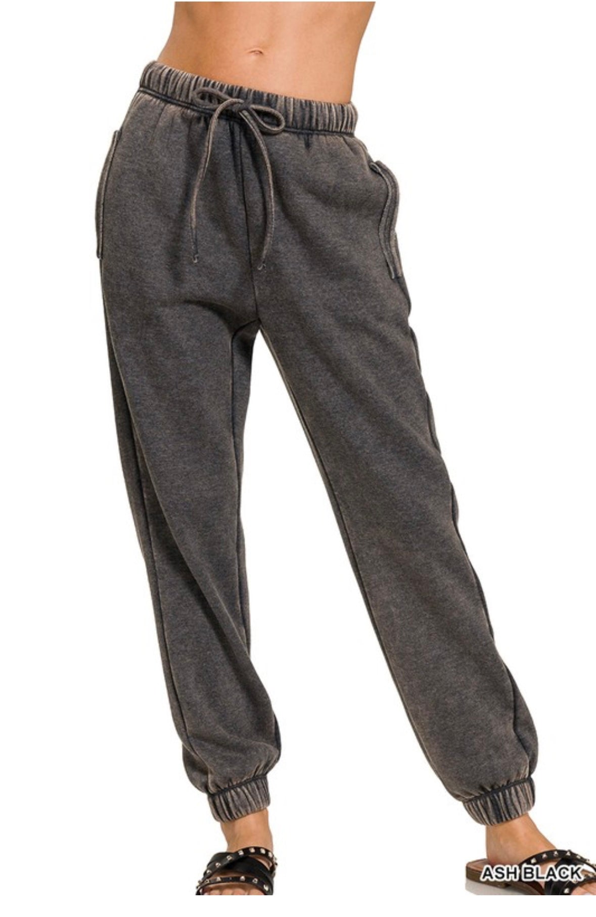 ACID WASH FLEECE SWEATPANTS WITH POCKETS